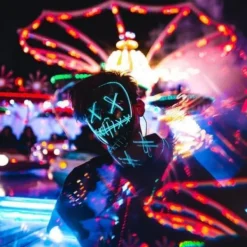 Delivast The Purge El Wire Halloween LED Mask Svart (Turkos) 1-Pack><noscript><img width=