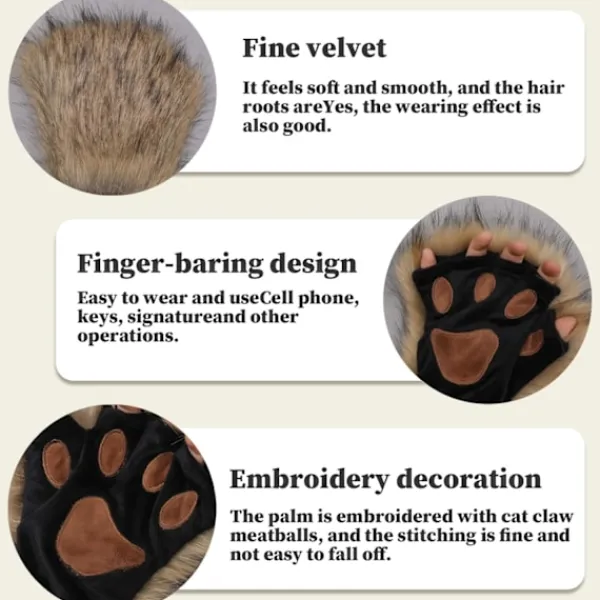 Therian Paws, Katt tass 1 Par Halvfinger Therian Paws Söta broderade päls tassar Dekorativa realistiska tasshandskar för barn vuxna cosplay scen, | Fyndiq> Tillbehör