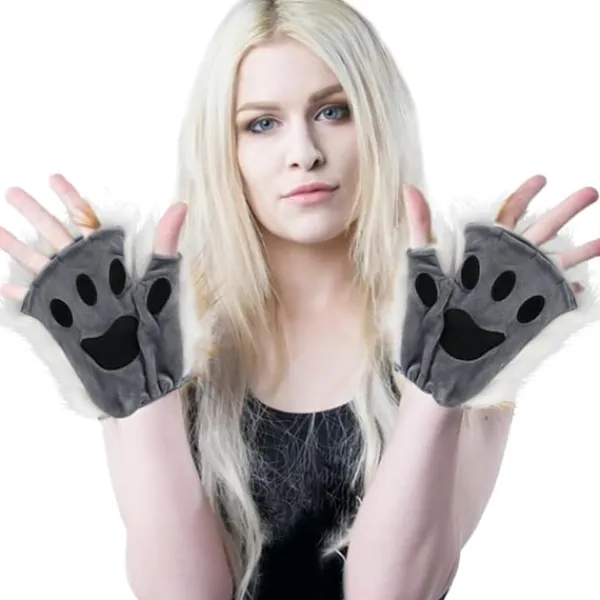 Therian Paws, Katt tass 1 par halvfinger Therian Paws Söta broderade päls tassar Dekorativa realistiska tass handskar för barn vuxna Cosplay scen, Svart | Fyndiq> Tillbehör