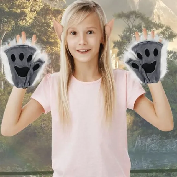 Therian Paws, Katt tass 1 par halvfinger Therian Paws Söta broderade päls tassar Dekorativa realistiska tass handskar för barn vuxna Cosplay scen, Svart | Fyndiq> Tillbehör