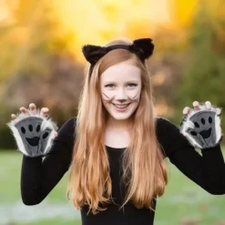 Therian Paws, Katt tass 1 par halvfinger Therian Paws Söta broderade päls tassar Dekorativa realistiska tass handskar för barn vuxna Cosplay scen, Svart | Fyndiq><noscript><img width=