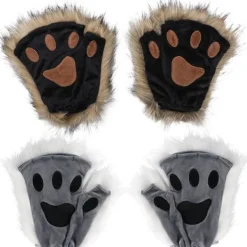 Therian Paws, Katt tass 1 par halvfinger Therian Paws Söta broderade päls tassar Dekorativa realistiska tass handskar för barn vuxna Cosplay scen, Svart | Fyndiq><noscript><img width=