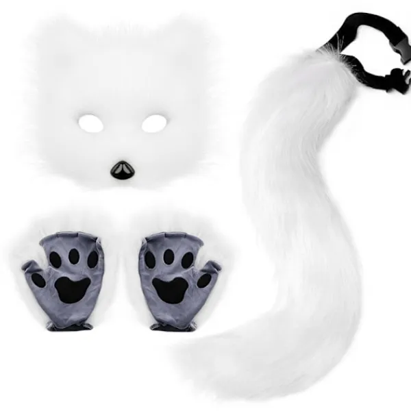 Therian Tassar Pälsmask & Svans Set Flickig Kattmask Halloweenfest Kostym> Tillbehör