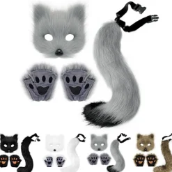 Therian Tassar Pälsmask & Svans Set Flickaktig Kattmask Halloweenfest Kostym[JUN]><noscript><img width=