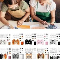 Therians Mask Set DIY Pälsdjursmask Kompatibel med Halloween Cosplay - Räv, Katt med Päls, Ögonnät & Filtark><noscript><img width=