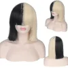 This Is Acting Sia Anime Cosplay Peruk Syntetiskt Hår Kvinnor Rak Halloween Halv Blond Svart Kort Bob Peruker Med Lugg_Billiga presenter> Peruker