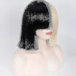 This Is Acting Sia Anime Cosplay Peruk Syntetiskt Hår Kvinnor Rak Halloween Halv Blond Svart Kort Bob Peruker Med Lugg_Billiga presenter><noscript><img width=