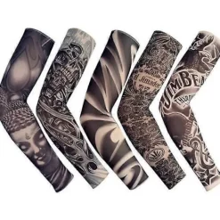 Tillfällig Falsk Slip On Tatuering Arm Ärm Cykling Basket Solskydd Ärmlett för Män och Kvinnor, 5-pack> Smink