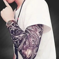 Tillfällig Falsk Slip On Tatuering Arm Ärm Cykling Basket Solskydd Ärmlett för Män och Kvinnor, 5-pack><noscript><img width=