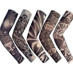 Tillfällig Falsk Slip On Tatuering Arm Ärm Cykling Basket Solskydd Ärmar för Män och Kvinnor, 5-pack> Smink