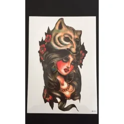 XiaoTeng Tillfällig Tatuering 21 x 15cm - Native american wolf girl> Smink