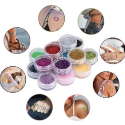 Tillfälliga Glittertatueringsset för Barn, 24 Stora Glitterfärger Kropps Glitter Festivalfest med 5 Borstar 2 Lim><noscript><img width=