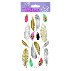 Tillfälliga tatueringar - Fjädrar - Guld och silver> Smink
