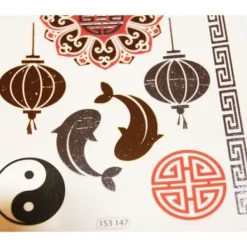 Tillfälliga tatueringar - Zen - Guld och rött> Smink