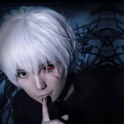 FMYSJ Tokyo Ghoul Ghoul Kaneki Ken Cosplay Peruk Herr Silver Vit Peruk Unisex Huvudbonad (FMY)><noscript><img width=