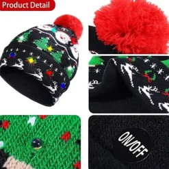 Tomte LED-upplyst mössa med halsduk stickad julmössa för vuxna barn vinter varm julmössa halsduk (C> Huvudbonader