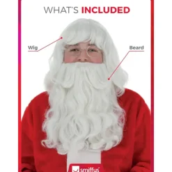 Tomte Peruk och Skäggset, Vit 38cm / 15in, Deluxe, Jul Maskerad Tillbehör, Tomte Utklädnad Kosmetika> Tillbehör