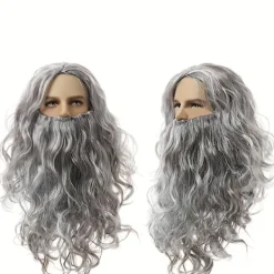 Tomte peruk skägg komplett set Jesus peruk Europa och USA långt lockigt hår jul peruk skägg set-C modeller><noscript><img width=