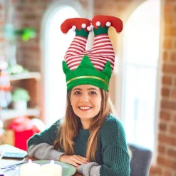 Tomtebyxor Santahatt Rolig Julfesthatt Bälte Randig Tomtebyxor Hatt Juldekorationer Kostymtillbehör (C)><noscript><img width=