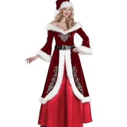 Tomtedräkt Röd Deluxe Sammet Julklänning Kostym Dam s> Dräkter