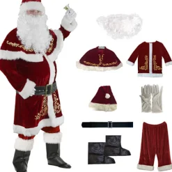 Tomtedräkt Vuxen Julkostym Röd Deluxe Sammet Fancy 8 delar Gåva-FX- 4XL><noscript><img width=