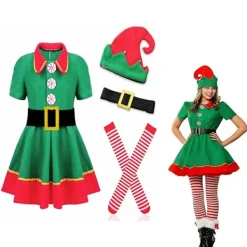 Tomtedräkter - Tomtedräkter för pojkar och flickor med klänning, hatt och julbälte flickmodell girl's> Dräkter