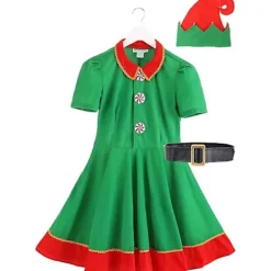 Tomtedräkter - Tomtedräkter för pojkar och flickor med klänning, hatt och julbälte flickmodell girl's><noscript><img width=