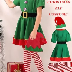 Tomtedräkter - Tomtedräkter för pojkar och flickor med klänning, hatt och julbälte flickmodell girl's><noscript><img width=