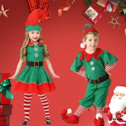 Holocky Tomte-dräktset för barn, jultomtens hjälpreda, dräkt, cosplay, festkläder 160cm><noscript><img width=