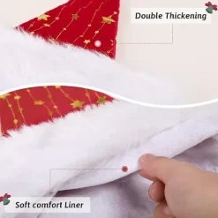 Tomtehatt för Vuxna, Fluffig Julhatt med Gyllene Stjärnor, Varm Stor Julhatt för Män och Kvinnor><noscript><img width=