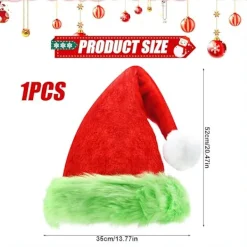 LBJ Tomtehatt Grinch Jultomtehatt Unisex Röd Grön Tjock Sammet Bekväm Plysch Tomtehatt Jul Klassisk Hatt Julhatt> Huvudbonader