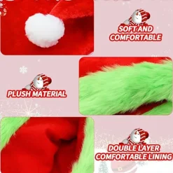 LBJ Tomtehatt Grinch Jultomtehatt Unisex Röd Grön Tjock Sammet Bekväm Plysch Tomtehatt Jul Klassisk Hatt Julhatt><noscript><img width=