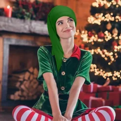 Tomteluva Jul Dvärg Hatt Färgad Dvärgdräkt Hatt Fukttransporterande Andningsbar Hatt för Julfest Tomtedräkter One Size><noscript><img width=