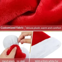 Tomteluva Vuxen Deluxe Plysch Tomteluva med Fuskpäls Pom-pom på Toppen Bred Passform Tomtedräkt Adult version> Huvudbonader