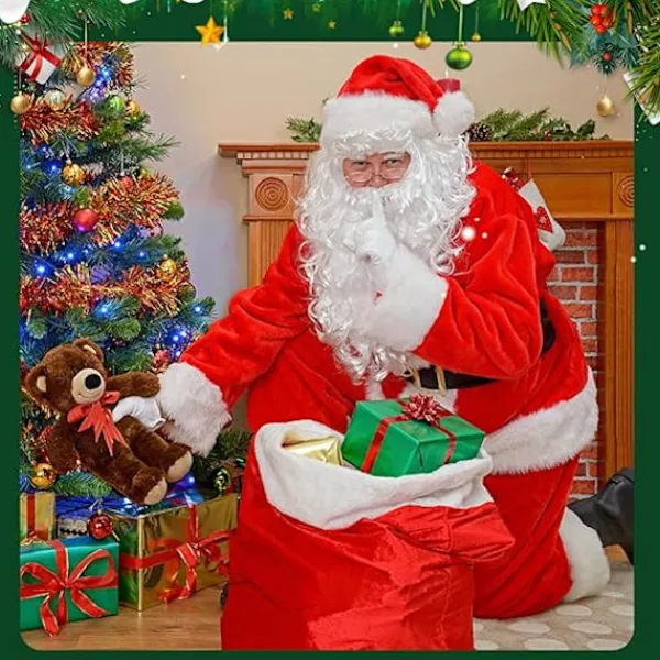 Tomteluvor Tomteskägg och Tomteperuk Juldekorationer Julhatt Skägg och Peruk Set för Vuxna Familjefester Presenter Fancy Nyhet Kostymklänning A> Tillbehör