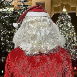 Fww Tomtemask för män, Jullatexmask, Tomtehuvudmask, Realistisk Tomtemask för gammal man med röd tomtemössa för festliga tillfällen><noscript><img width=