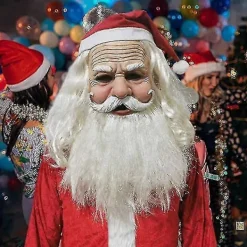 Fww Tomtemask för män, Jullatexmask, Tomtehuvudmask, Realistisk Tomtemask för gammal man med röd tomtemössa för festliga tillfällen><noscript><img width=
