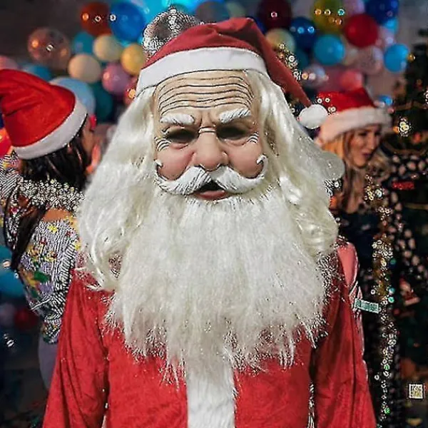Fww Tomtemask för män, Jullatexmask, Tomtehuvudmask, Realistisk Tomtemask för gammal man med röd tomtemössa för festliga tillfällen> Masker