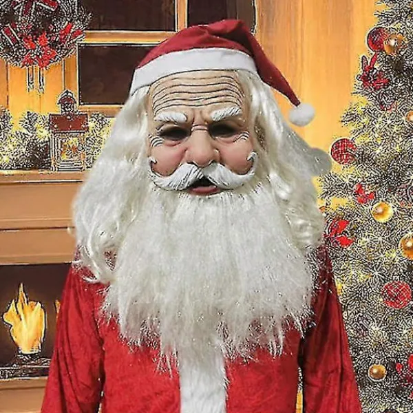 Fww Tomtemask för män, Jullatexmask, Tomtehuvudmask, Realistisk Tomtemask för gammal man med röd tomtemössa för festliga tillfällen> Masker