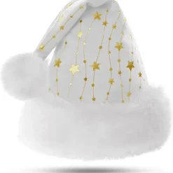 Tomtemössa för Vuxna Fluffig Julmössa med Gyllene Stjärnor Varm Stor Julmössa för Män och Kvinnor> Huvudbonader