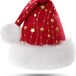 Tomtemössa för Vuxna Fluffig Julmössa med Gyllene Stjärnor Varm Stor Julmössa för Män och Kvinnor> Huvudbonader