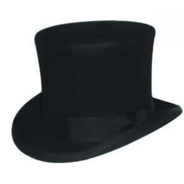 Topphatt i ull för män, foder i satin, svart, hög hatt för män, juldräkt> Huvudbonader