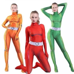 Totally Spies Cosplay kostym för kvinnor och flickor Anime Clover Sam Alex Bodysuit Suit Zentai W Purple Kids XL Adult M> Dräkter