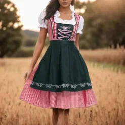 Traditionell bayersk Oktoberfestdräkt, damrutig dirndlklänning, förklädesklänning, tysk ölflicka, piga, cosplay-festklänning S{sl} S> Dräkter