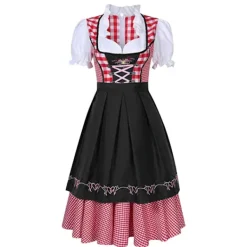 KOOLYOU Traditionell bayerk Oktoberfet-dräkt, rutig Dirndl-klänning för kvinnor, förklädeklänning, tyk öl-tjej, piga, coplay-fetklänning Black> Dräkter