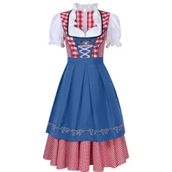 KOOLYOU Traditionell bayerk Oktoberfet-dräkt, rutig Dirndl-klänning för kvinnor, förklädeklänning, tyk öl-tjej, piga, coplay-fetklänning Black><noscript><img width=
