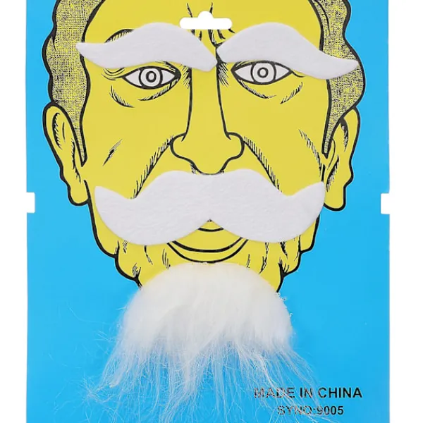 Tredelad Halloween-kostym med självhäftande falska ögonbryn, skägg, mustasch och getskägg - rekvisita för ansiktshår, cosplay, maskerad> Tillbehör