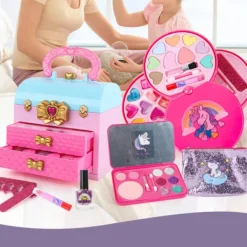 Tvättbart Sminkset för Barn Låtsaslek Skönhetsset med Kosmetikaväska för Små Flickor J1024> Smink