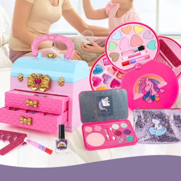 Tvättbart Sminkset för Barn Låtsaslek Skönhetsset med Kosmetikaväska för Små Flickor J1024> Smink