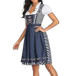 Tysk Oktoberfest Dirndl Klänning - Traditionell Bayersk Kostym (S, Gråblå)[JSR]><noscript><img width=
